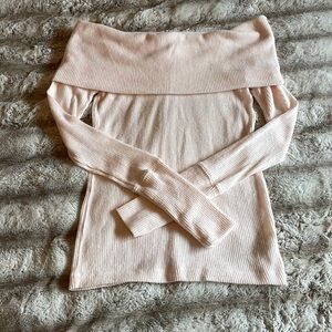 Free People Light Pink Ribbed Snowbunny Sweater